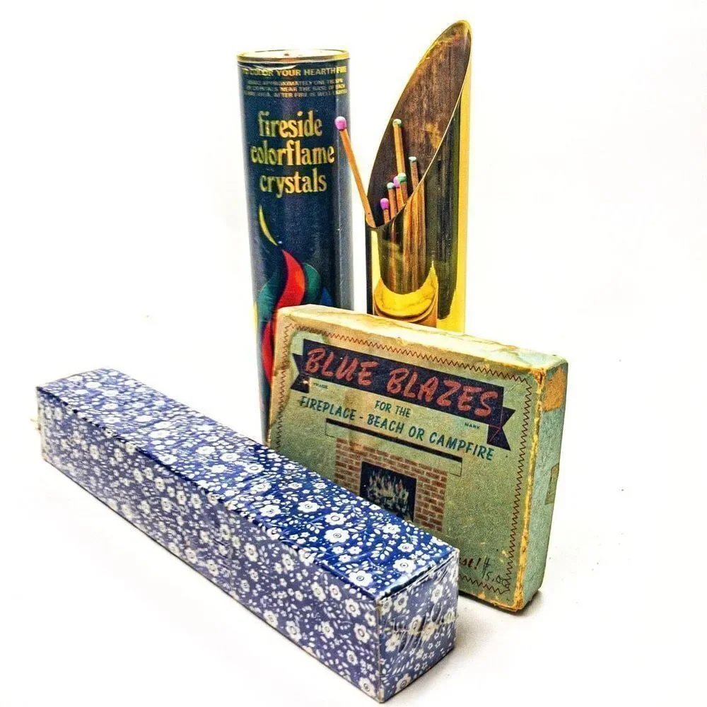 Pyromaniac Bundle: NIB Extra-Long Hearth Matches, Brass Match Holder,